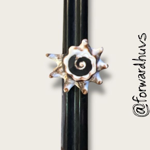 Natural Seashell Statement Ring – Size 6.5 Spiral Sunburst Design - Picture 7 of 9